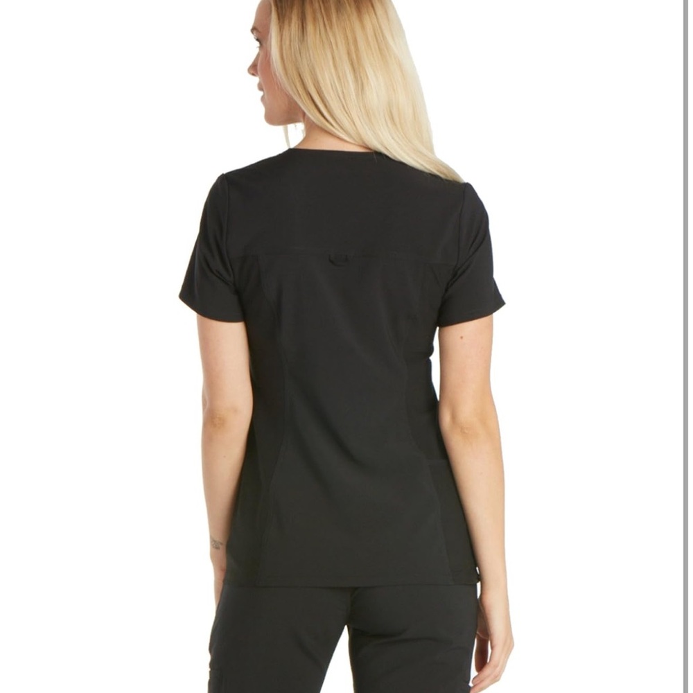 Cherokee Women's Medical Scrub Top Iflex V-Neck Knit Panel Top 2XL BLACK - Picture 2 of 4